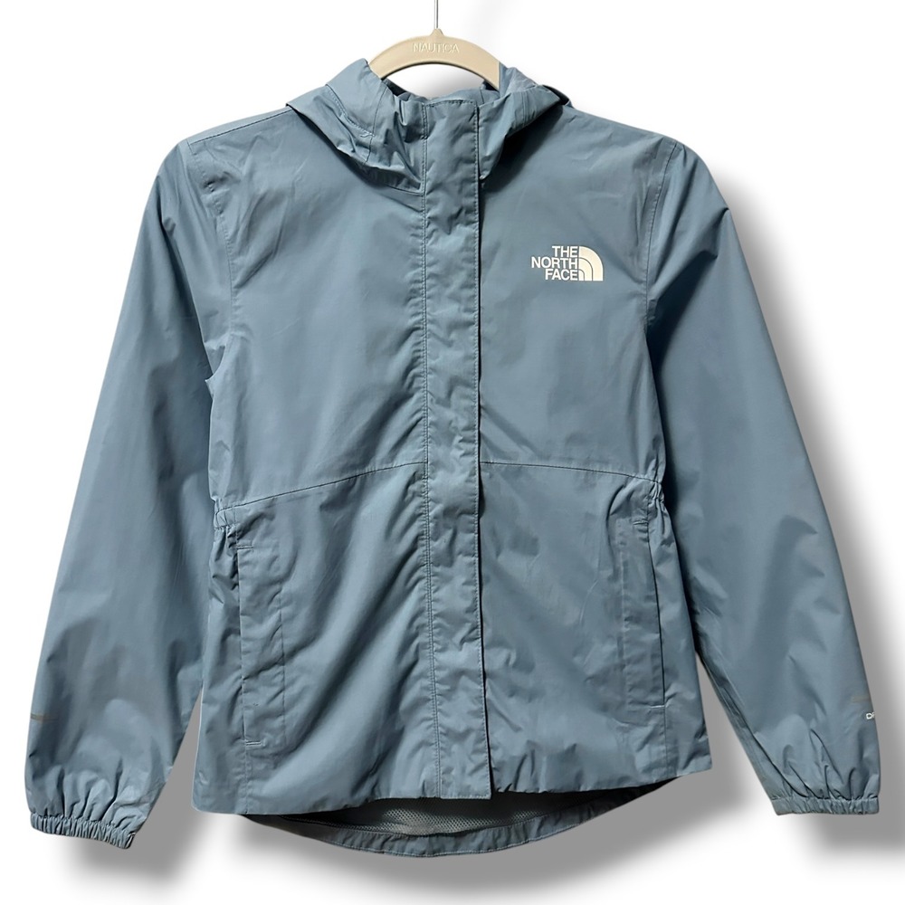 The North Face Girl's DryVent Rain Jacket Blue Hooded Windbreaker M 10 Gorpcore